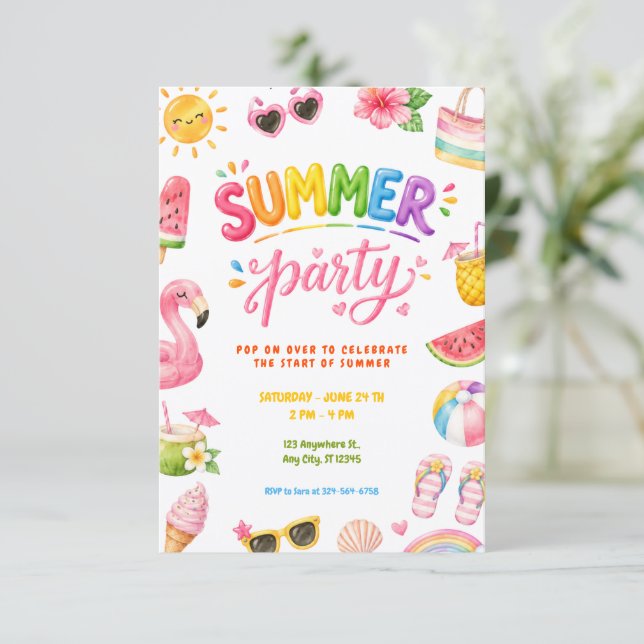 Färgglad sommarfest Pool & Strandfirande Inbjudningar (Stående Fram)