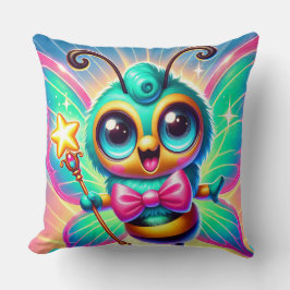 Färgglad söt bi-karaktär som håller stjärna kudde