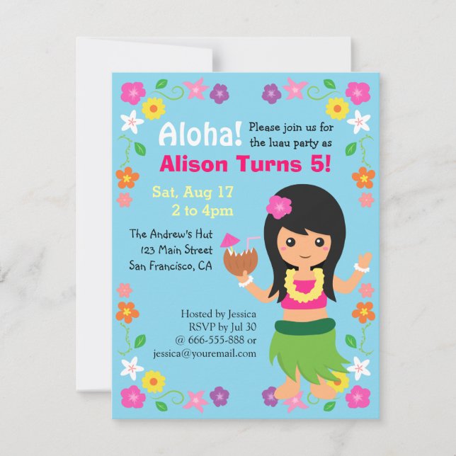 Färgglad söt hawaii-huladansare Luau-fest Inbjudningar (Framsida)