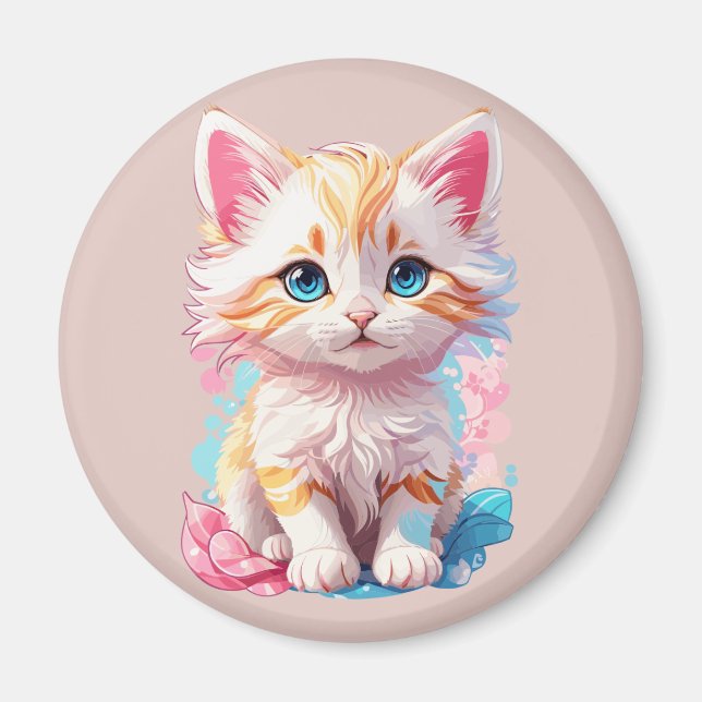 Färgglad Söt Kawaii Kattunge Magnet (Framsidan)