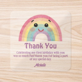 färgglad söt regnbåge tack flicka 1-årsdag fyrkantigt klistermärke