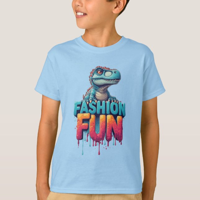 Färgglad söt T-Rex med mode underhållande typograf T Shirt (Framsida)