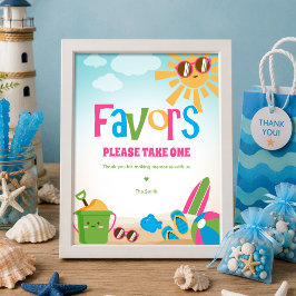 Färgglad söt tema strand födelsedagspresent tecken poster