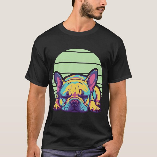 färgglad sovande fransk bulldogg t shirt (Framsida)