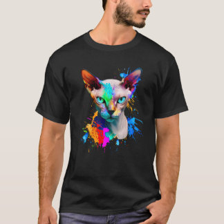 Färgglad Sphynx-katt Färgsprut, Abstrakt Konst T Shirt