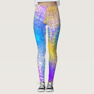Färgglad Spiral Blå Gul Lila Leggings