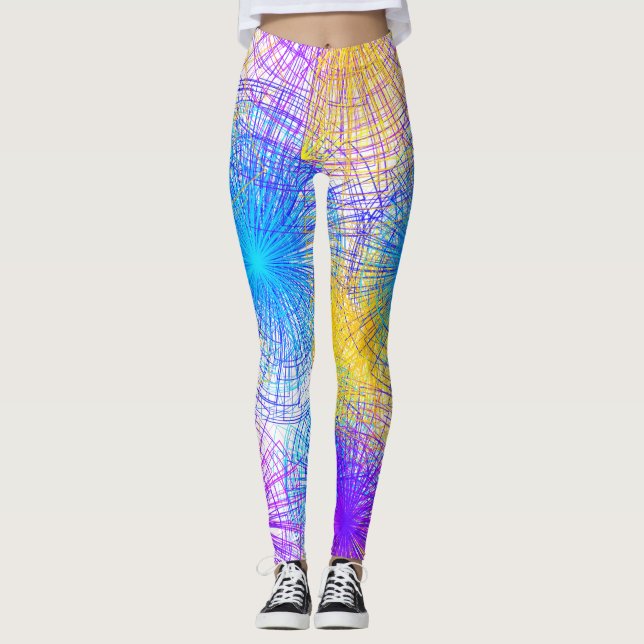 Färgglad Spiral Blå Gul Lila  Leggings (Framsida)