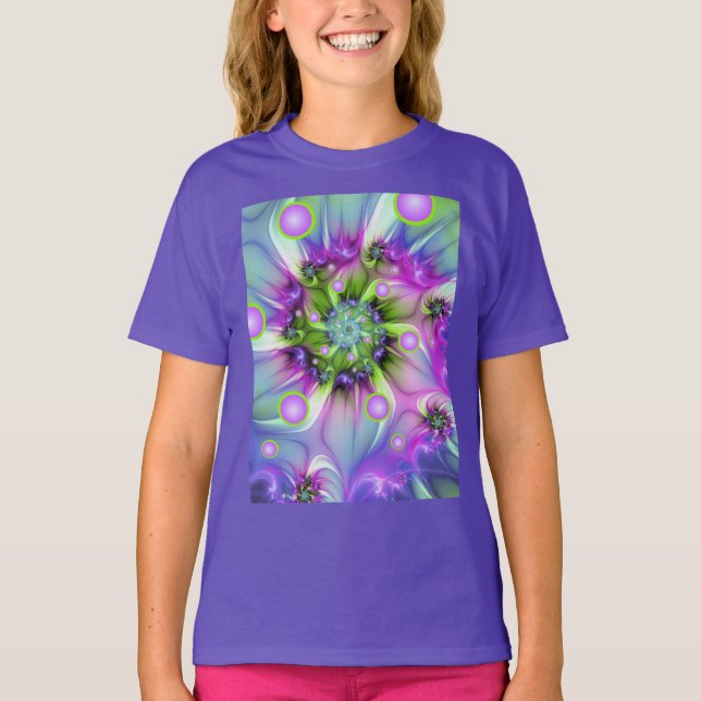 Färgglad Spiral Rund Formar Abstrakt Fraktal Konst T Shirt (Framsida)
