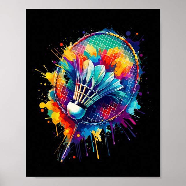 Färgglad Splash Art Badminton Spelare Shuttle Badm Poster (Framsidan)