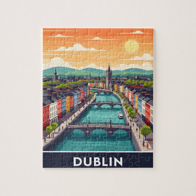 Färgglad stadsbild från Dublin – floden Liffey & b Pussel (Vertikal)