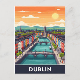 Färgglad stadsbild från Dublin – floden Liffey & b Vykort