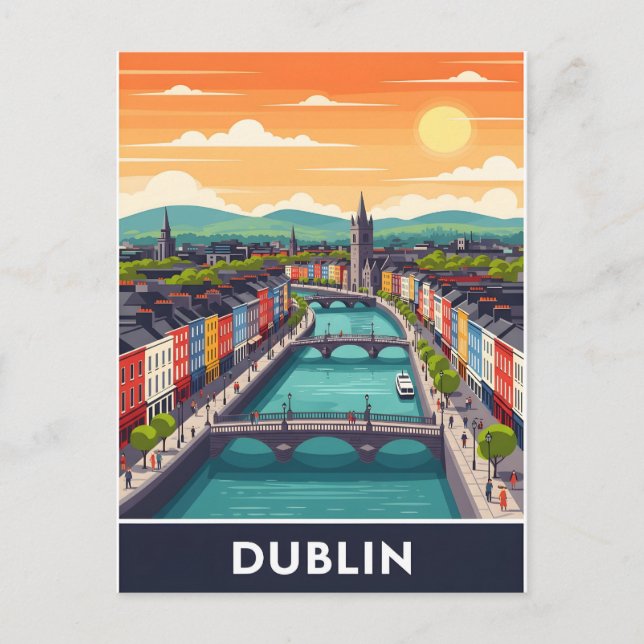 Färgglad stadsbild från Dublin – floden Liffey & b Vykort (Framsida)