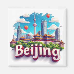 Färgglad stadssiluett i Peking Magnet