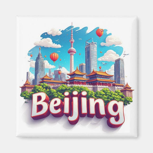 Färgglad stadssiluett i Peking Magnet (Framsidan)