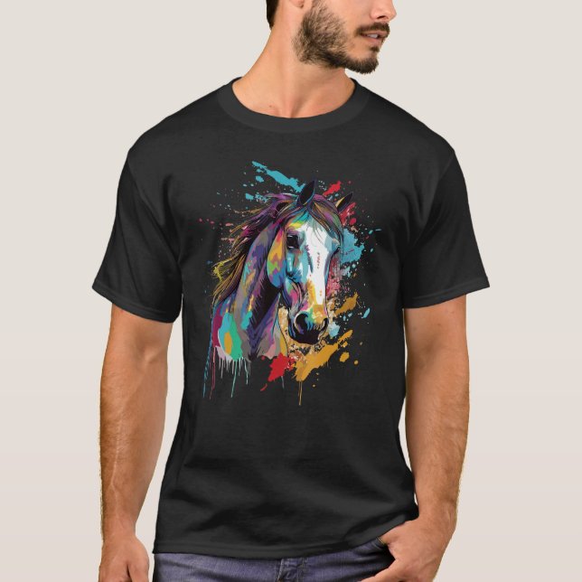 Färgglad stänk Kuda Padi-häst T Shirt (Framsida)