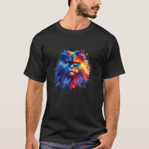 Färgglad stänkkonst Brite Longhair Katt Highland T Shirt