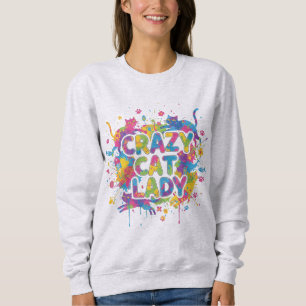 Färgglad stänkstil "Galna kattdamen"-tröja T Shirt