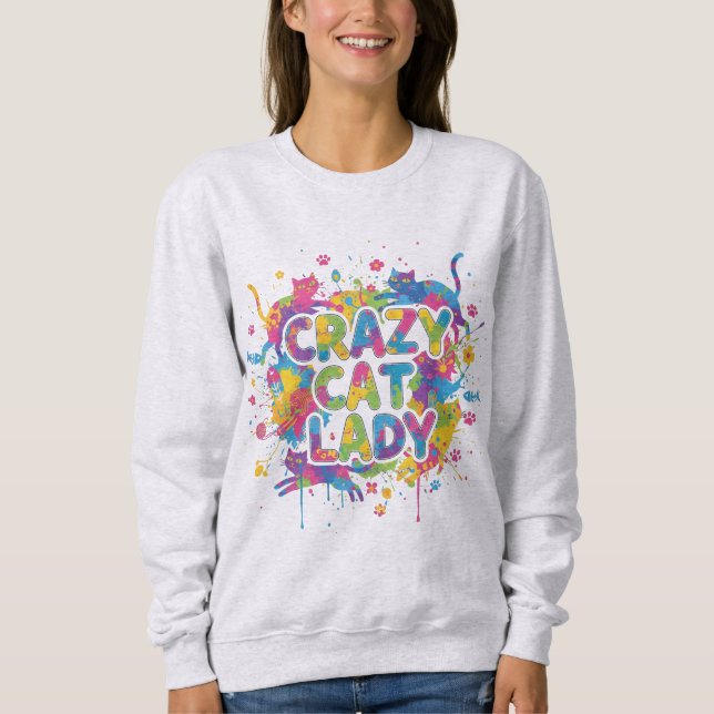 Färgglad stänkstil "Galna kattdamen"-tröja T Shirt (Framsida)