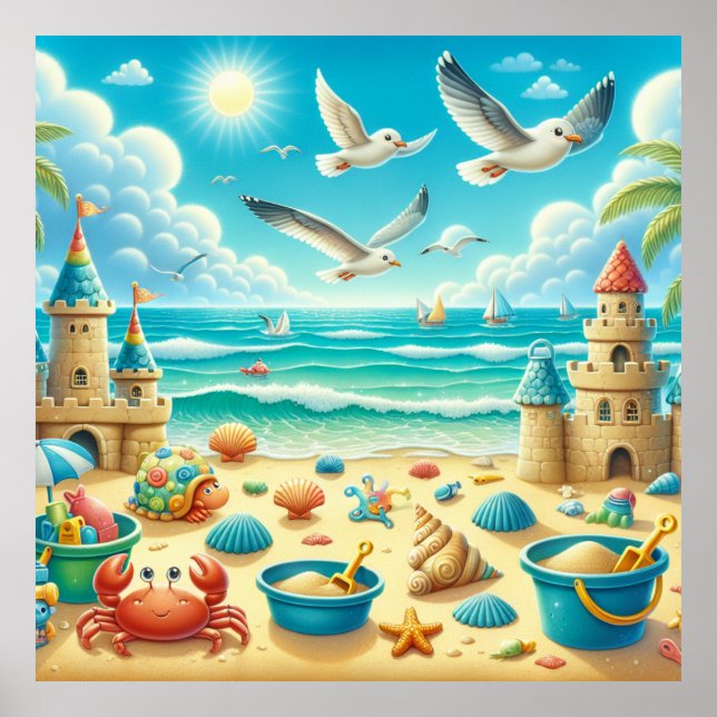 Färgglad strandbarnkammaraffisch poster (Framsidan)