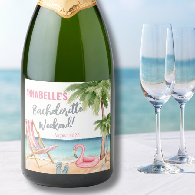 Färgglad strandmöhippa (Watercolor Beach Bachelorette Party Sparkling Wine Label )