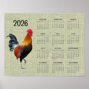 Färgglad struttande tupp 2026 kalenderplansch poster