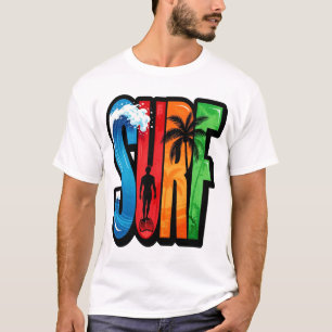 Färgglad Surfande Strandvåg Sommar Tropisk Surfare T Shirt