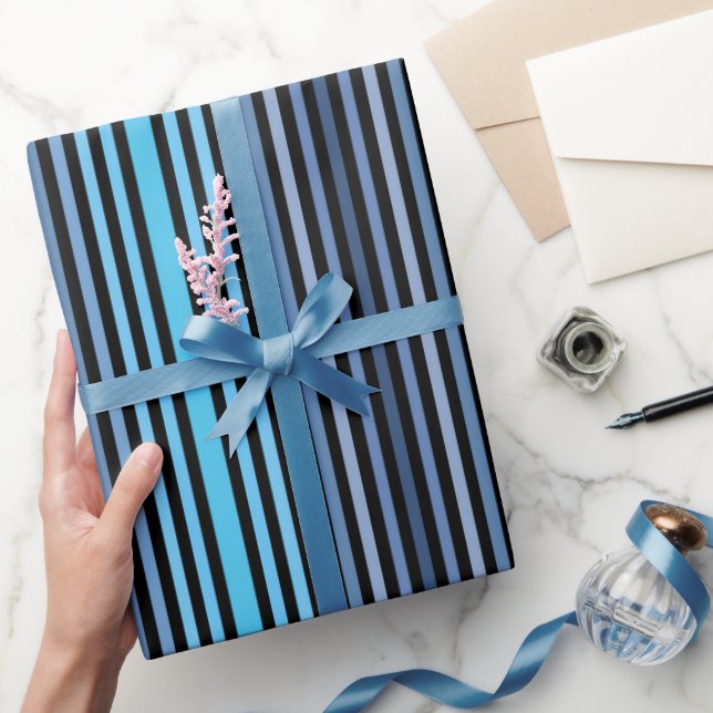 Färgglad Svart Blå Vinter Vår Sommar Ränder Presentpapper (Gifting)
