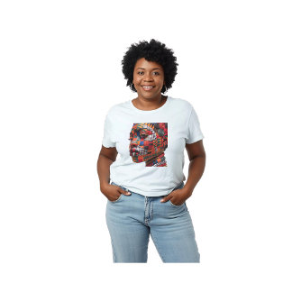 Färgglad svart kvinnas lappad t-shirt firas