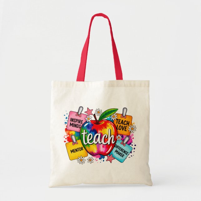 Färgglad Teach Rainbow Apple Teacher Toteväska  Tygkasse (Framsidan)