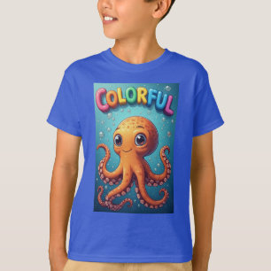 Färgglad Tecknad Bläckfisk Undervattensscen T Shirt