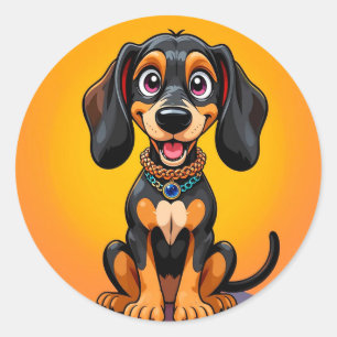 Färgglad Tecknad Glad Hund Runt Klistermärke