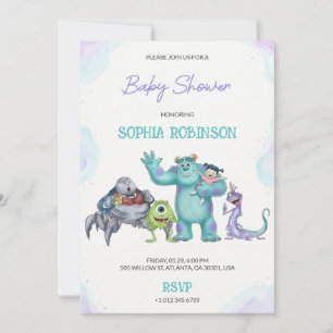 Färgglad tecknad monster baby shower inbjudningar