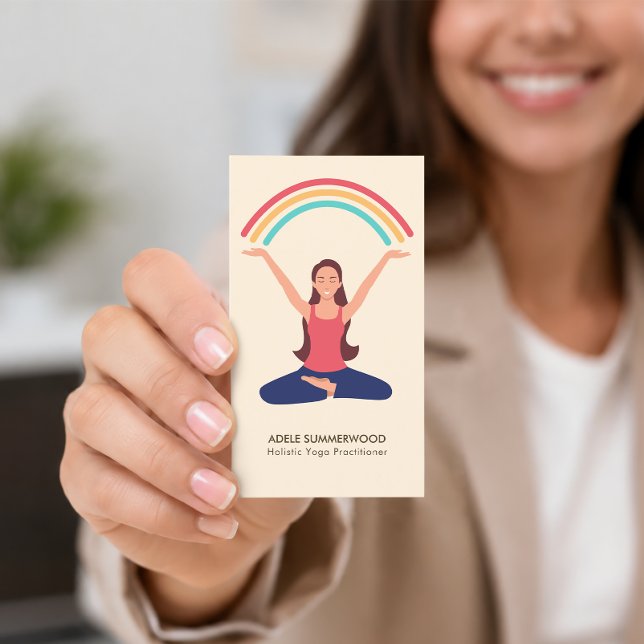 Färgglad teckning av flicka som gör yoga visitkort (Skapare uppladdad)