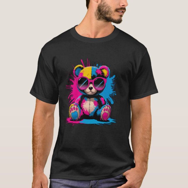 Färgglad teddybjörn med solglasögon t shirt (Framsida)