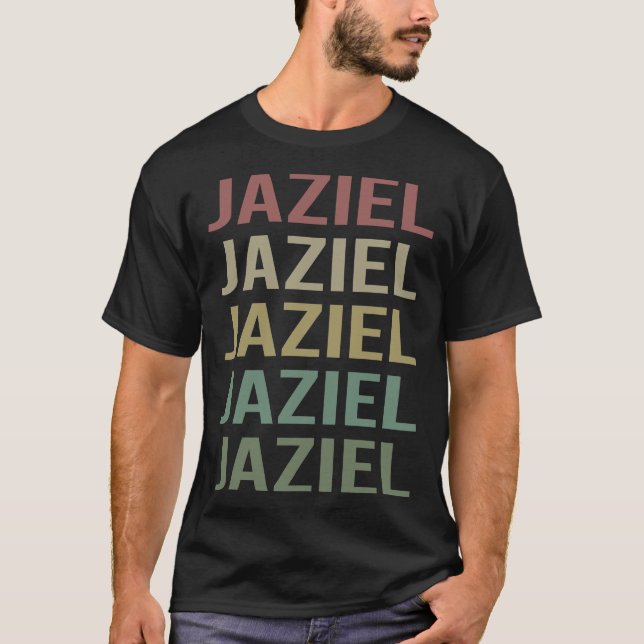 Färgglad Textkonst - Namnet Jaziel T Shirt (Framsida)