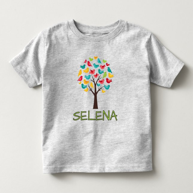 Färgglad Träd med Fåglar T Shirt (Framsida)
