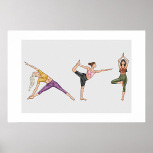Färgglad Tränings Fitness Yoga Position Balanseran Poster