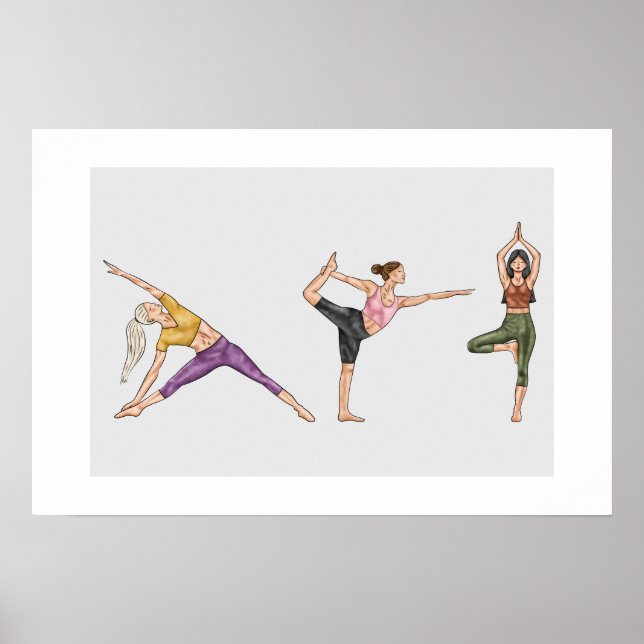 Färgglad Tränings Fitness Yoga Position Balanseran Poster (Framsidan)