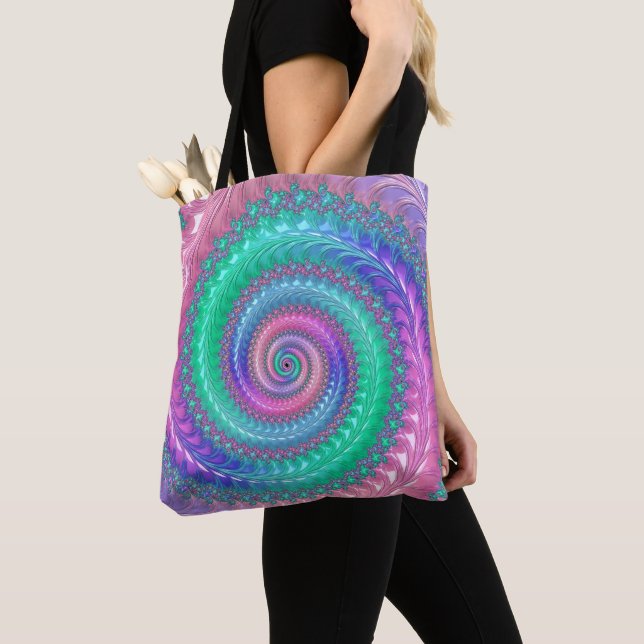Färgglad Trippig Funky Ädelstensfärg Spiral Frakta Tygkasse (Närbild)