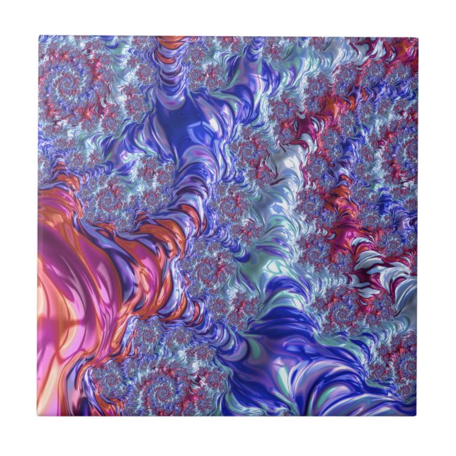 Färgglad Trippig Groovy Digital Abstrakt Fraktal Kakelplatta (Framsidan)