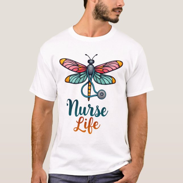 Färgglad trollslända Sjuksköterska liv T-Shirt (2) (Framsida)