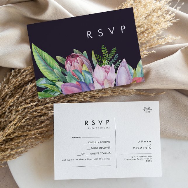 Färgglad Tropisk Blommig Lila Sång Förfrågan RSVP Vykort (Skapare uppladdad)