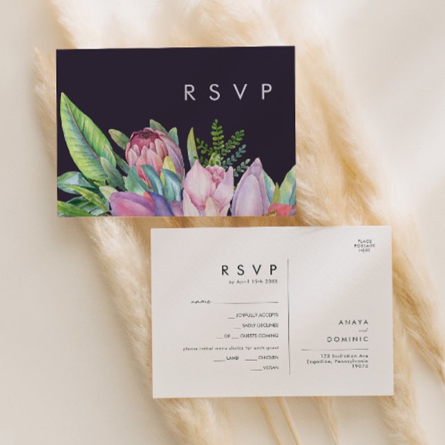 Färgglad Tropisk | Lila Meny Val RSVP-kort (Skapare uppladdad)