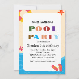Färgglad Tropisk Poolparty 9-års Födelsedag 2026 Inbjudningar