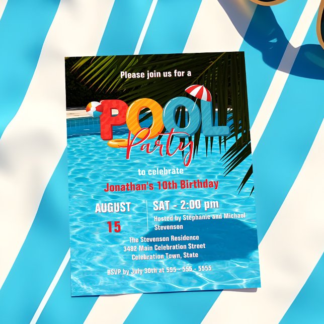 Färgglad Tropisk Poolparty Barns Sommarfödelsedag Inbjudningar (Skapare uppladdad)