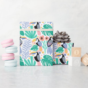 Färgglad tropisk tukan fågel blommor växter presentpapper