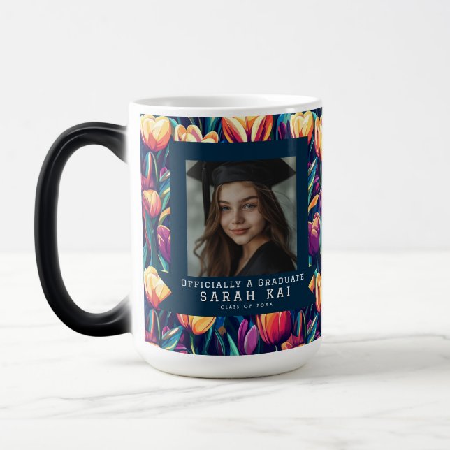 Färgglad Tulpan Blomma Examen Kaffe Magisk Mugg (Vänster)