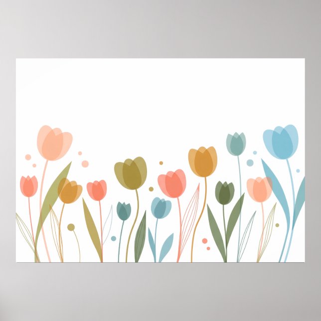 Färgglad Tulpanträdgård Minimal Floral Affisch (Framsidan)
