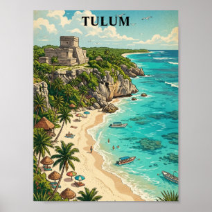 Färgglad Tulum Mexiko Semester Retro Resa Poster