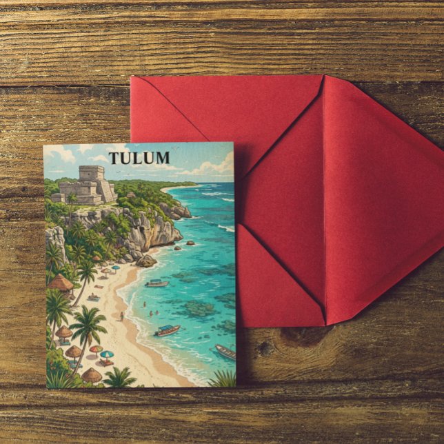 Färgglad Tulum Mexiko Semester Retro Resa Vykort (Colorful Tulum Mexico Vacation Retro Travel Postcard)